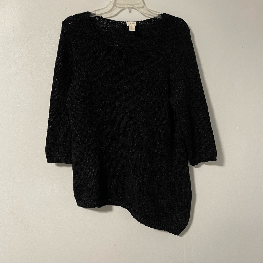 Chico's Black Asymmetrical Crew Neck Sweater